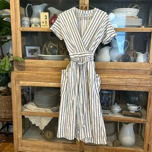 GAP Striped Wrap Dress in White and Navy